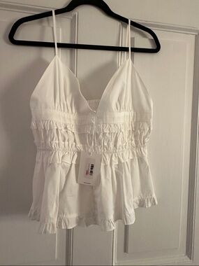 AUREUM White Ruffled Spaghetti Strap Peplum Camisole